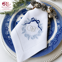 Serviette de table carrée brodée sur mesure, style européen, 60x60cm, 100% lin, faite à la main, blanche, pour la maison, le restaurant, le mariage, Noël