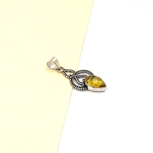 Collier pendentif en citrine de laboratoire taille poire 10x14mm, citrine jaune, chaîne en laiton plaqué or 18 carats, style bohème - Product Image 4