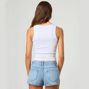 Shorts en jean taille haute pour femme, coupe skinny, délavé, 100 % polyester, couleur unie, décontracté, imperméable, imprimé floral, style automne - Product Image 2