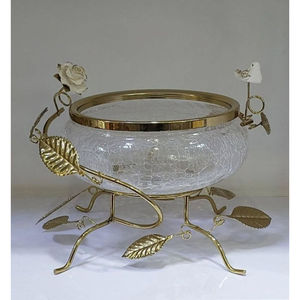 Cuenco de Vidrio con Textura Rota y Flores Chapadas en Oro de Alta Calidad, Centro de Mesa de Diseño para el Hogar, Cuencos de Lujo para Servir Alimentos, Utensilios de Cocina - Product Image 1