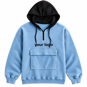 Sudadera con Capucha Premium Ecológica Transpirable Oversize Bicolor con Cremallera de Cuarto y Bolsillo Frontal con Solapa, Estilo Urbano Personalizado - Product Image 2