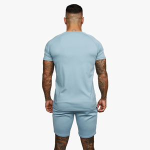 Ensemble t-shirt décontracté bleu marine et short cargo pour homme, col rond, couleur unie, respirant, tenue d'été, vêtements deux pièces - Product Image 5