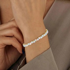 Heart Shape Ethiopian Opal Charm Bracelet in Sterling Silver Gold Plated Elegant <b>Fire</b> Opal Gemstone Luxury Jewelry Women - Product Image 2