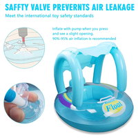 Siège de bain gonflable pour enfants avec auvent de protection solaire – Bouée de piscine pour bébé à thème dessin animé avec siège de sécurité pour tout-petits
