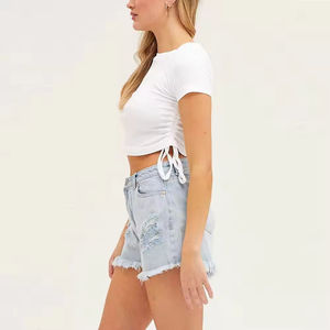 Shorts en jean décontractés pour femmes, style moderne, pour l'été, shorts en jean élégants pour femmes, finition délavée, vêtements décontractés pour l'été - Product Image 3