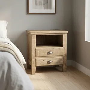 Table de chevet en bois avec 2 tiroirs, table de rangement rustique pour chambre à coucher, meubles de salon - Product Image 3