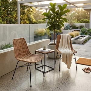 Natural Woven Rattan <b>Shell</b> Dining <b>Chair</b> Black Metal Leg Mid Century Accent Side <b>Chair</b> Setup Decor Pure Art Room Design - Product Image 5