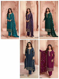 Comprar vestido Material bordado pesado Dola J tarjeta seda cuello redondo Salwar Kameez para adultos impresión dibujada a mano - Product Image 6