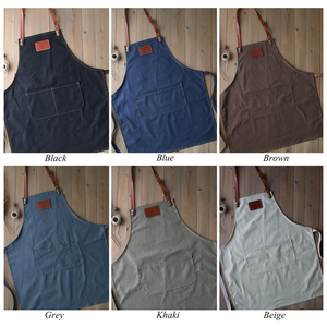 Tablier classique en toile avec bretelles en cuir, tablier de travail durable pour la cuisine et l'utilisation en café - Product Image 2