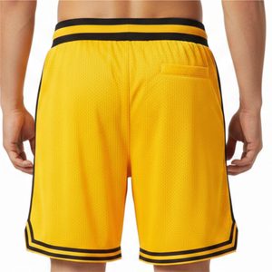 Custom <b>Yellow</b> Mesh Basketball <b>Shorts</b> <b>Men's</b> Breathable Polyester Drawstring Sporty Design Back Logo Printed - Product Image 3