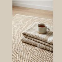 Handgewebter Maschinell Gefertigter Baumwoll-Teppich Beige Geometrisches Rautenmuster Moderner Boho Anpassbarer Bodenteppich Wohnzimmer