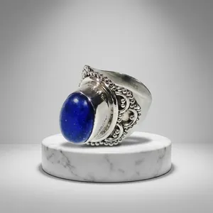 925 Sterling Silver Blue Lapis Lazuli Handmade Vintage <b>Statement</b> <b>Ring</b> for Men Women Bezel Setting Jewelry - Product Image 2