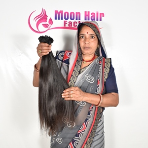 Extensions de cheveux indiens Remy lisses, double trame, noir naturel, soyeux, à trame unique, distribution de longueur uniforme, cousues à plat - Product Image 3