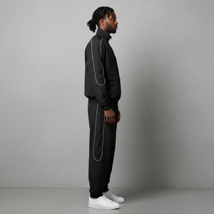 Best Men's Black Tracksuit Full Zipper Stand Collar Sporty Design Breathable <b>Jacket</b> Pants Set Front Logo Heat Transfer Printing - Product Image 3