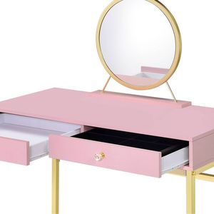 Coleen Pink and Gold Finish <b>Makeup</b> <b>Vanity</b> Desk with Mirror and Jewelry Tray - Product Image 5