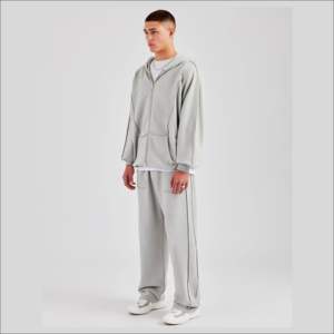 Survêtements grande taille de qualité supérieure, fabrication en gros, survêtements amples à fermeture éclair, logo personnalisé imprimé, survêtements en molleton 350 GSM - Product Image 3