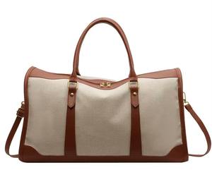 Sac de voyage en toile et cuir, fermeture éclair, imperméable, pour le week-end, grande capacité, haute qualité, LCTB-0091 - Product Image 1