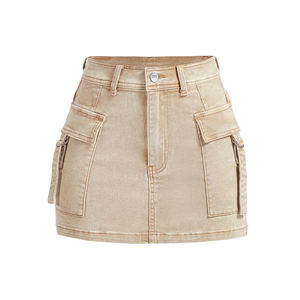 Jupe mini plissée décontractée en denim tricoté taille empire pour femme, bleu clair, respirante, antistatique, écologique, Sapeemo, collection 2026 - Product Image 1