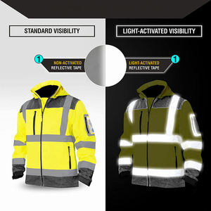 Veste de travail haute visibilité réfléchissante pour homme avec bande réfléchissante activée par la lumière, manteau de sécurité en polyester - Product Image 4