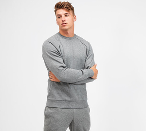 Men's Grey Crew Neck <b>Raglan</b> Sleeve Sweatshirt Regular Fit Casual Pullover French Terry Knitted 100% Cotton Autumn Wear - Product Image 2