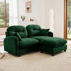 Divano Sezionale a L con Pouf, in Morbido Tessuto Chenille, Design Trapuntato e Plissettato, Schiuma ad Alta Densità per Camere da Letto e Soggiorno - Product Image 2