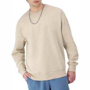 Sudadera de Cuello Redondo Beige para Hombre, Corte Regular, Tejido de Algodón, Color Sólido, Estilo Casual, Estilo Otoñal, Ropa Urbana, Corte Holgado para Adultos - Product Image 1