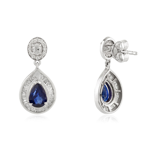 14K Gold Pear Sapphire and Diamond Cluster Drop Earrings - Product Image 6