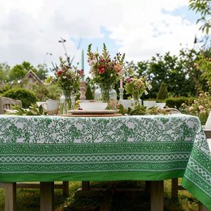 Nappe en coton imprimée à la main Raat Ki Rani Green 180x270cm, nappe de table design faite à la main, style décoration intérieure - Product Image 4