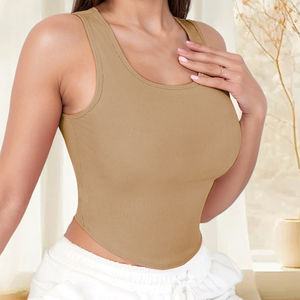 Camiseta sin mangas para mujer, talla grande, informal, deportiva, con cuello en U, sin mangas, de color sólido, transpirable, para gimnasio, con personalización - Product Image 1
