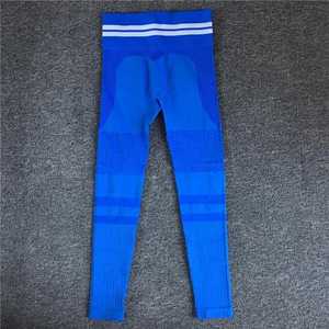 <b>Blue</b> 2 Piece Yoga Set Racerback <b>Crop</b> <b>Top</b> High Waist Leggings Solid Color Ribbed Seamless Breathable Women Workout Wear Custom r - Product Image 6