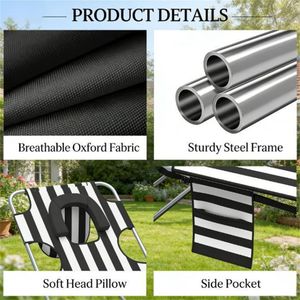 Sedia a Sdraio Regolabile con Braccioli, Nera a Righe, per Esterni - Product Image 2