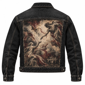 Veste en jean noire pour homme, décontractée, en coton délavé, col rabattu, coupe classique, fermeture à boutons, pour l'automne - Product Image 2