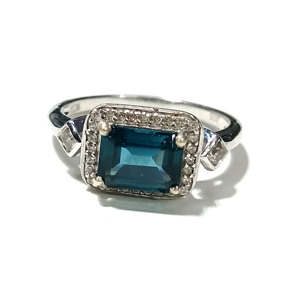 Anillo de Cóctel con Topacio Azul Corte Esmeralda para Mujer, Plata de Ley 925, Anillo de Compromiso y Boda, Regalo para Chicas y Mujeres, Plata KGN - Product Image 1