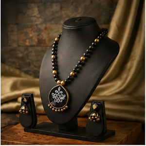Parure de collier ethnique en métal plaqué or noir avec perles et pendentif, bijoux fantaisie pour femme, idéal comme cadeau - Product Image 4
