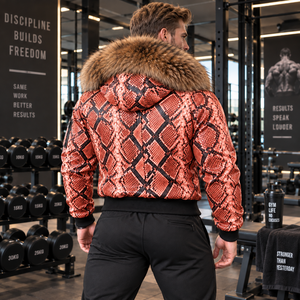 <b>Men's</b> Genuine Python Leather Hooded Outerwear with Fox Fur Collar Designer <b>Coat</b> | Herren Lederjacke | Chaqueta Hombre Cuero - Product Image 3