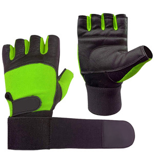 Gants de fitness demi-doigts en cuir PU noir et vert avec sangle de poignet réglable pour musculation et entraînement en salle de sport, unisexe - Product Image 1
