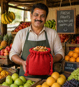 Red Jute Linen <b>Drawstring</b> <b>Pouch</b> Multipurpose Tool Storage Bag Eco-Friendly Reusable 10x14cm Dry Fruits Grocery Packing Made - Product Image 3