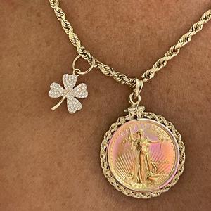 Colgante de Trébol de Cuatro Hojas con Diamante Cultivado en Laboratorio de Corte Redondo, Oro Sólido de 10k 14k, Engaste Pavé, Solitario Minimalista, Amuleto de la Suerte para Mujer, Venta al por Mayor - Product Image 6