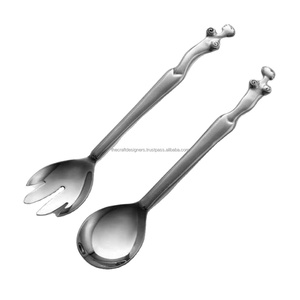 Polish Stainless Steel Salad Server <b>Set</b> of 2 Metal Salad Serving <b>Spoon</b> & <b>Fork</b> <b>Sets</b> Dishwasher Safe Eco Friendly - Product Image 1