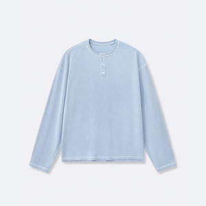 <b>Women's</b> Oversized Waffle <b>Henley</b> <b>Top</b> Long Sleeve Loose Fit 3 Button Casual Streetwear T-Shirt with Custom Service - Product Image 6