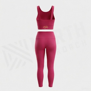 Women's Seamless Yoga Set <b>Floral</b> Print Scoop Neck Crop Top High Waist <b>Leggings</b> 2 Piece Activewear - Product Image 2