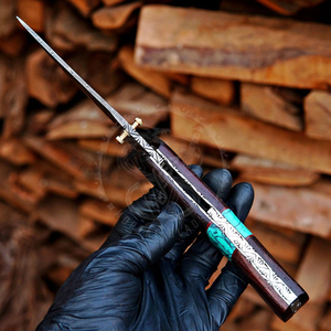 Cuchillo Plegable Multifuncional de Acero de Damasco de Grado Industrial de Alta Calidad, Hecho a Mano, con Mango de Madera para Exteriores, OEM, 3 Años de Garantía - Product Image 3