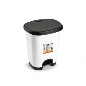 CUBO PEDAL 18L, Cubo de Basura Blanco con Tapa Negra, Diseño Abatible, Práctico Contenedor de Residuos - Product Image 1