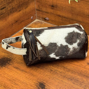 Cheveux personnalisés de haute qualité sur cuir de vachette véritable avec pompon trousse de toilette maquillage cosmétique stockage voyage organisateur boîte - Product Image 4