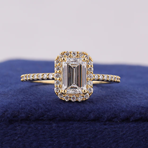 Engagement <b>Ring</b> Emerald Cut <b>Diamond</b> Women's Yellow Gold Pave Setting Luxury Style - Product Image 4