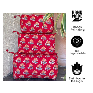 Set de Bolsas de Aseo con Diseño Floral de Jaipur, Organizador de Viaje, Bolsas de Cosméticos, Artesanía India Sostenible para Uso Diario y Regalos - Product Image 1
