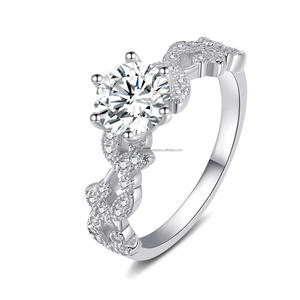 Round Cut Moissanite Diamond <b>Ring</b> <b>925</b> Sterling <b>Silver</b> Curved Band Engagement Wedding Jewelry For Women By Trisha Jewels - Product Image 1