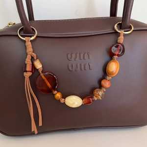 Handmade Resin Bead Keychain Irregular Shape Fashion Accessory <b>for</b> Women Brown Color Leather <b>Tassel</b> Decor Resin Crafts - Product Image 5