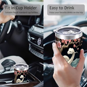 Vaso de Acero Inoxidable de 20 oz, Taza de Viaje de Doble Pared Aislada con Diseño de Flor de Cerezo y Serpiente - Product Image 4