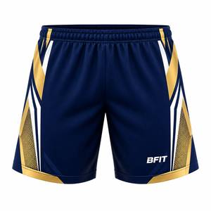 Ensemble uniforme de football homme bleu marine et or, maillot géométrique et short assorti, 100% polyester respirant et à séchage rapide, nom d'équipe personnalisé - Product Image 3